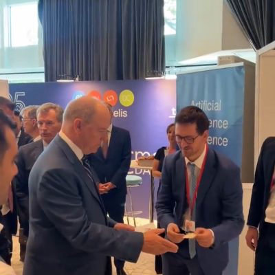 H.S.H. Prince Albert II speaking with AI Monaco CEO, Leonardo Fabbri